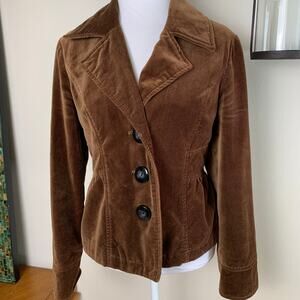 Vintage 90s 70s Ambition Size M Velveteen Peplum Blazer Jacket Brown Fall Velvet